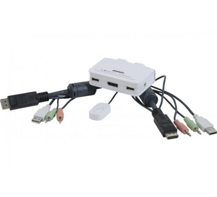 Switch KVM DisplayPort 4K / USB / Audio - 2 ports avec câbles intégrés et télécommande - Réf. 61161_0
