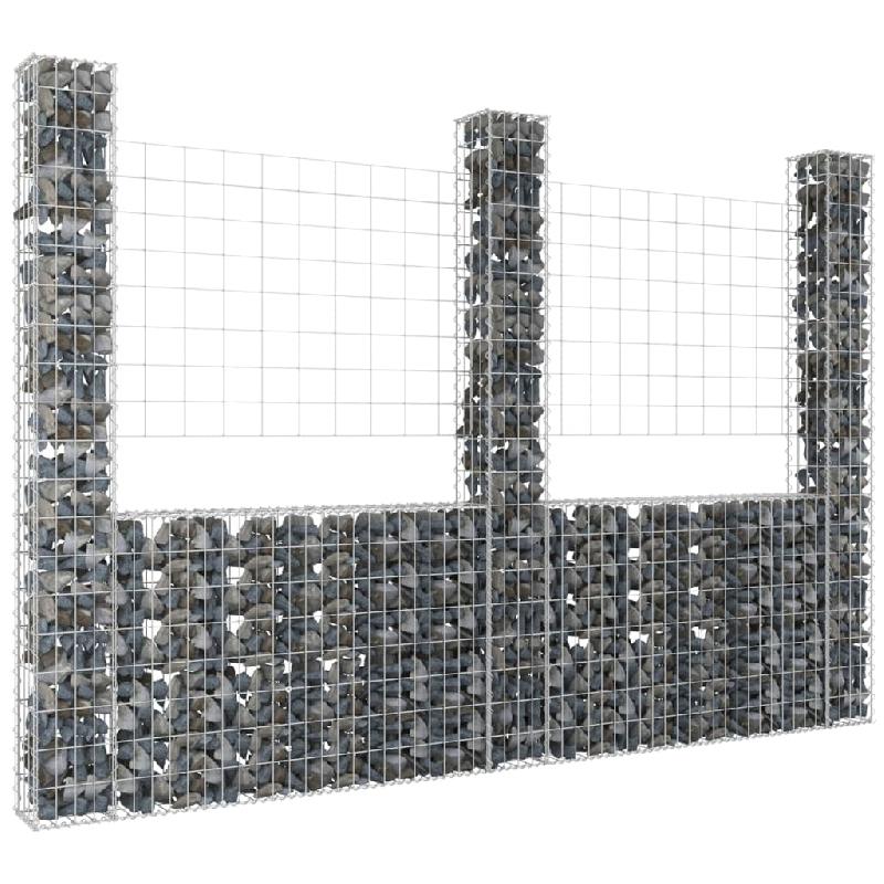 Vidaxl panier de gabion en forme de u avec 3 poteaux fer 260x20x200 cm 151290_0