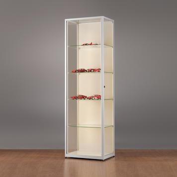 Vitrine d'exposition en verre ESG - Profilé LED intégré - Aluminium et bois - 4 tablettes_0
