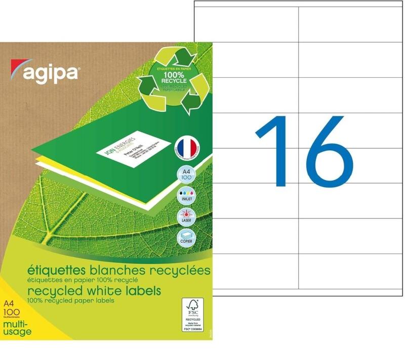 1600 étiquettes papier recyclé, format 105 x 35 mm (100 feuilles A4 / cdt) - 3270241011890_0