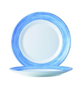 ASSIETTE PLATE RONDE BLANC/BLEU 19CM - LOT DE 6 - ARCOROC - BRUSH BLEU