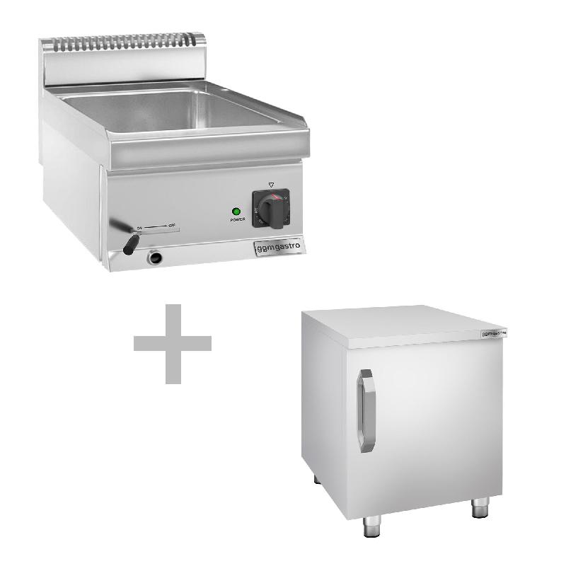Bain-marie électrique sur meuble - 1x GN 1/3 et 1x GN 1/2 - Meuble 1 porte Inox | GGM - Mario 600_0
