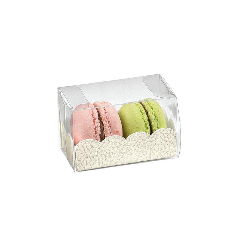 Boite macarons PVC transparent et carton blanc 8x5x5cm - par 200_0