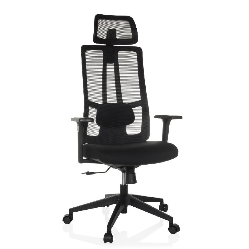 Chaise de bureau / Chaise pivotante TRAMORE siège en tissu / dossier en maille filet noire hjh OFFICE - noir polyester 882004_0