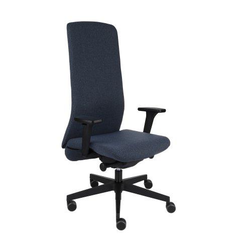 CHAISE DE BUREAU ERGONOMIQUE SMART NOIR, TISSU, AVEC ACCOUDOIRS 3D, MÉCANISME SYNCHRONE, PIEDS NOIRS - BLEU MARINE