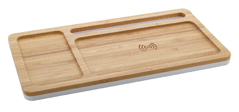 Chargeur induction en bambou - Support téléphone portable - USB et sans fil - Max. 1000 mA_0