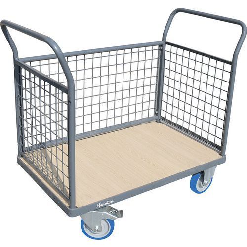 CHARIOT 3 DOSSIERS GRILLAGÉS 1346X813 MM - ROUES CAOUTCHOUC - MANUTAN EXPERT