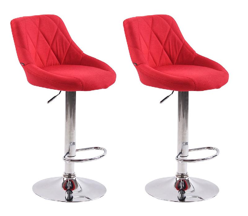 Décoshop26 - Lot de 2 tabourets de bar pivotant hauteur réglable en tissu rouge surpiqûres décoratives cadre en métal chromé 10_0006689 - rouge_0