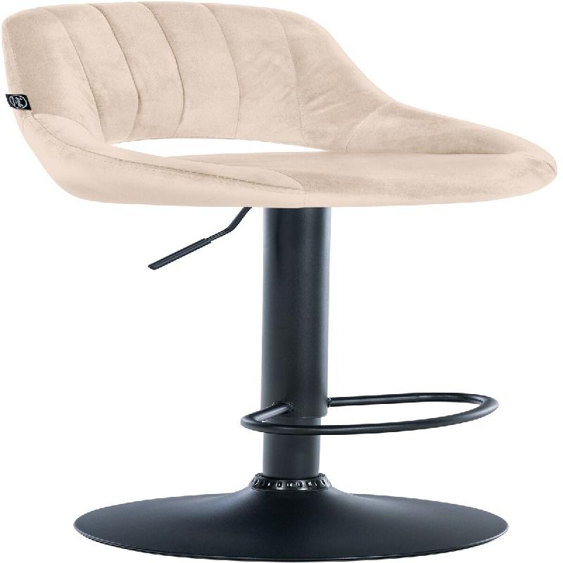 Décoshop26 - Tabouret de bar x1 réglable en hauteur en velours crème dossier ajouré et pied métal noir 10_0005736 - beige métal 3000265187642_0