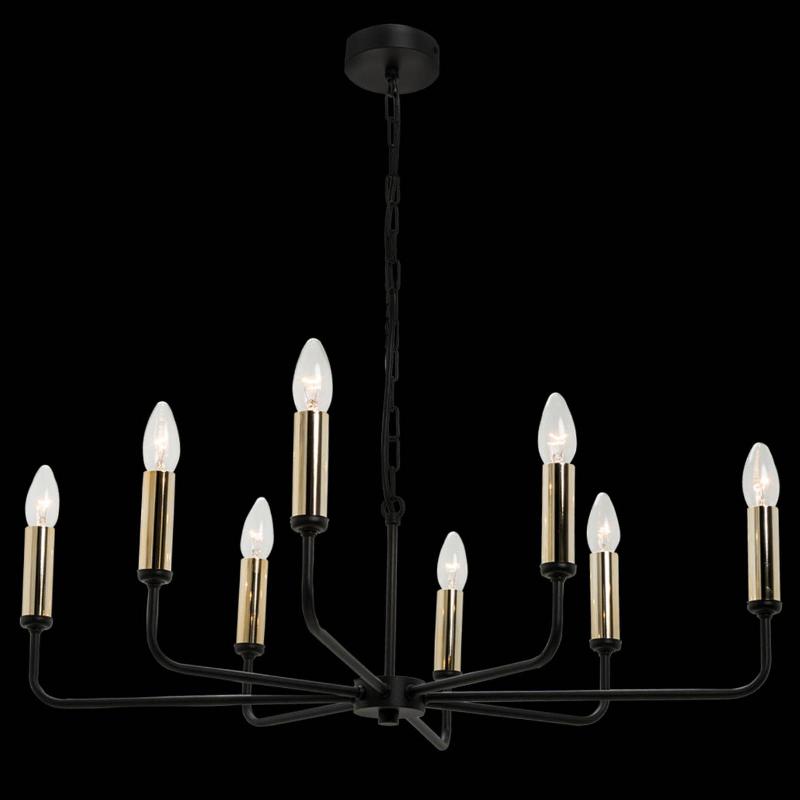 DOMILUCE LUSTRE AMPLI, NOIR/DORÉ, À 8 LAMPES