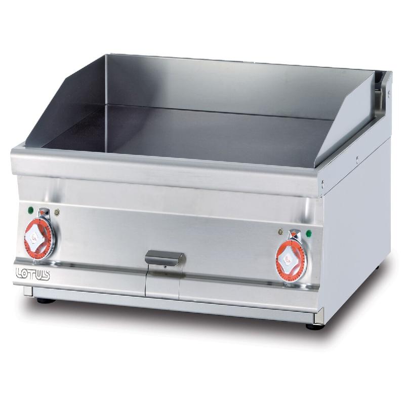 Friteuse électrique à plan de travail lisse en chrome poli. 2 zones de cuisson. Plaque cm 59,5x45. Dimensions 60x60 h28. Modèle FTLT-66ETSS - 2293_0