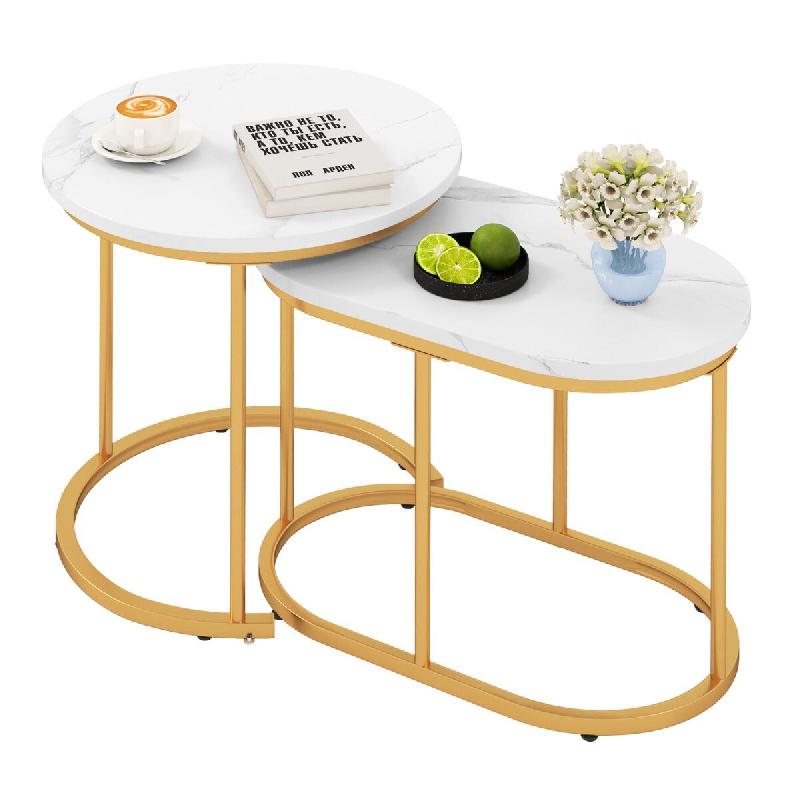 Helloshop26 - Lot de 2 tables basses gigognes 60 x 36 x 43 cm et 50 x 50,5 cm design moderne en panneau d'ingénierie blanc et métal 20_0012492 - 300_0