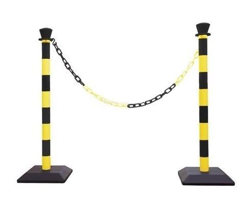 Kit de poteaux PVC de signalisation - Bicolore, bandes réfléchissantes, chaîne 2m ou 10m, socle lesté ou non_0