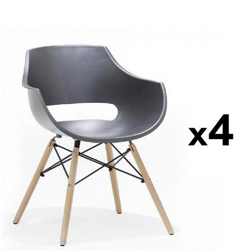 Lot de 4 chaises scandinaves REMO - coque grise mat et piétement en hêtre naturel - design élégant_0