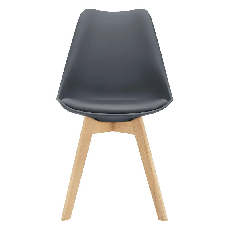 Lot de 6 chaises de salle à manger FLÄTEN - design scandinave - similicuir gris - pieds en hêtre massif - 03_0006780_0