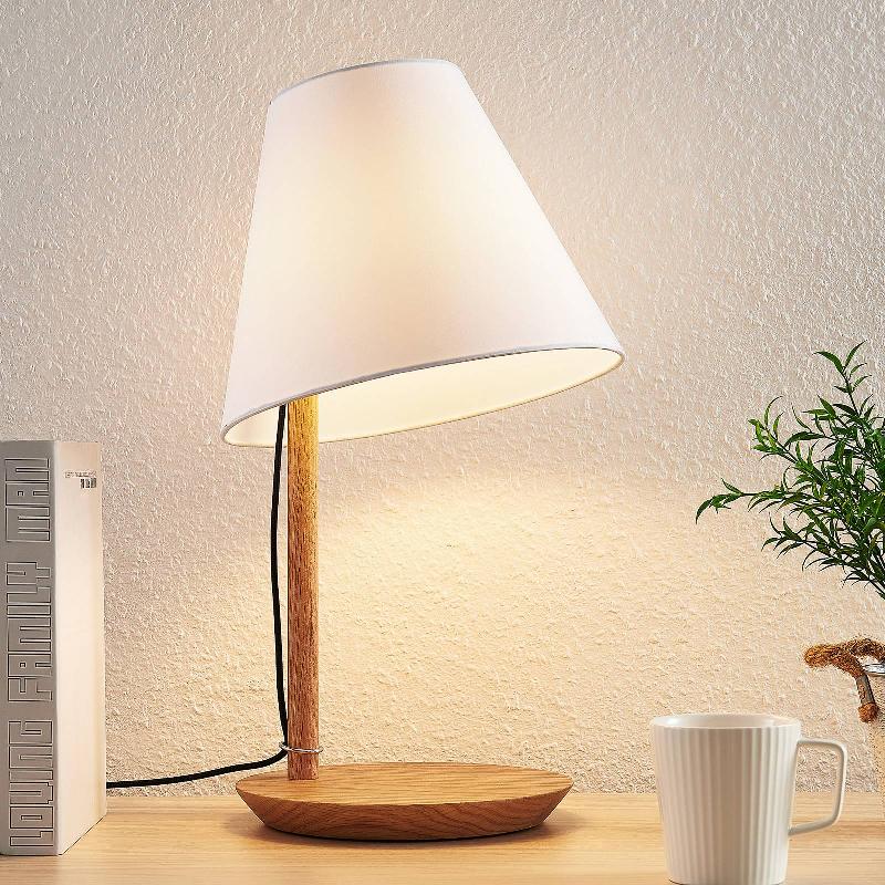 LUCANDE LAMPE À POSER JINDA, BLANC, BOIS, TISSU, 50 CM, E27