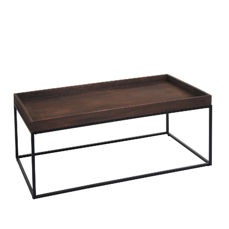 Mendler Table basse HWC-K71, Table basse table d'appoint, bois massif métal 46x110x60cm ~ brun foncé - marron Bois massif 96868_0