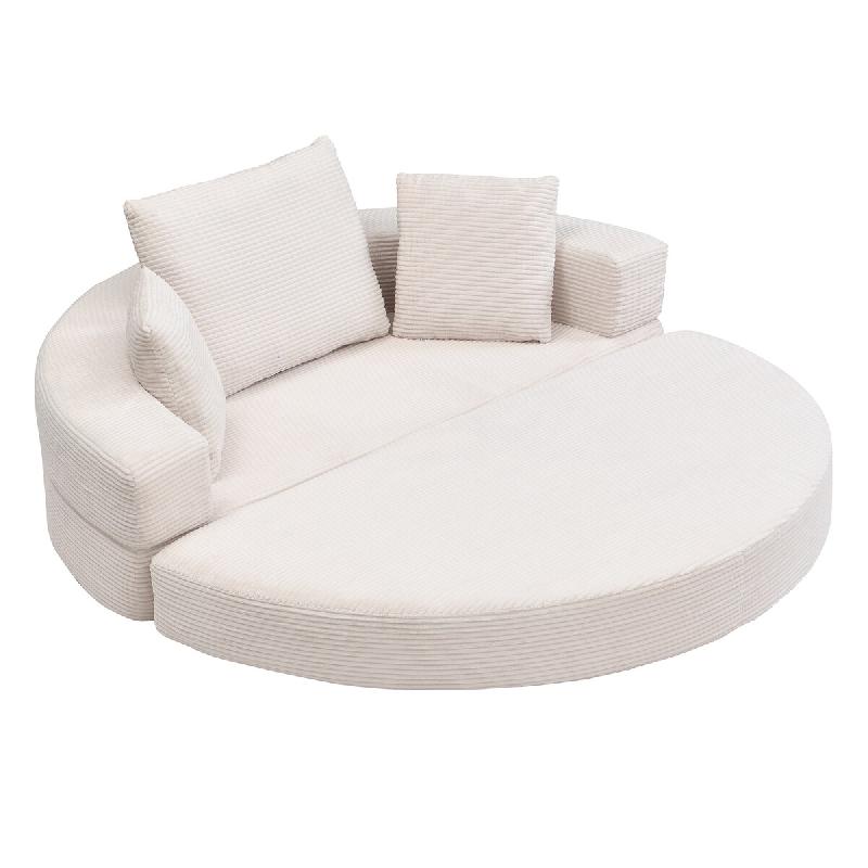 Merax Canapé et lit modulaires 2 en 1 – Salon rond, canapé-lit pliant multifonctionnel désossé avec 3 oreillers, velours côtelé, beige - beige_0