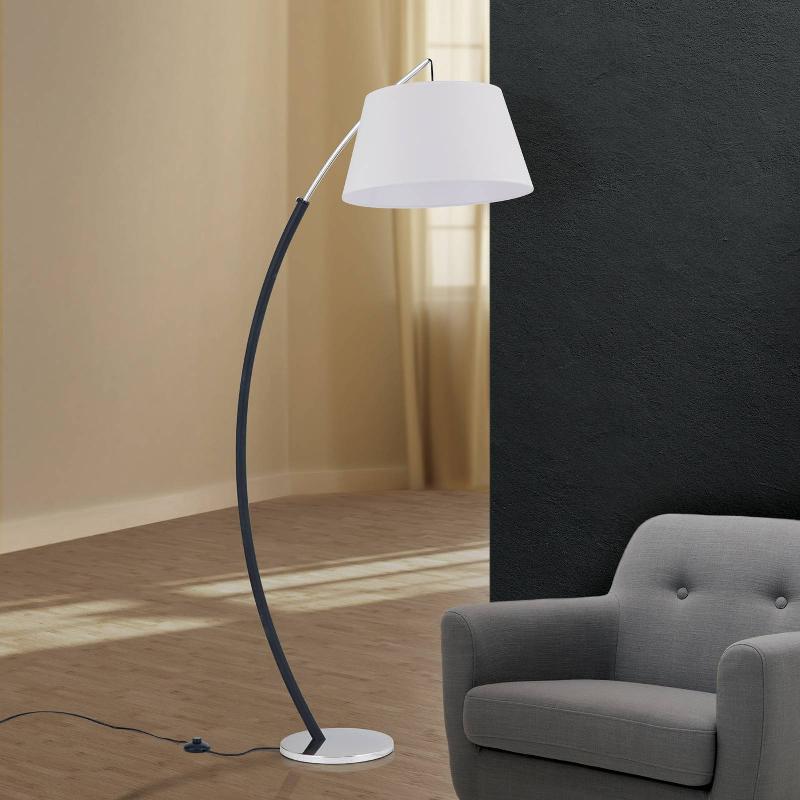 ORION LAMPADAIRE ARQUÉ PHILIPP TISSU CHROMÉ/NOIR