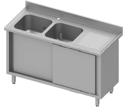 Plonge inox avec 2 bacs  à gauche sur placard portes coulissantes 1400x700x900 - 934667140_0