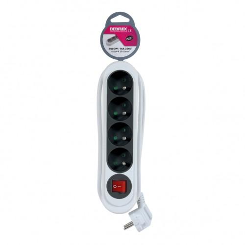 RALLONGE MULTIPRISE AVEC INTERRUPTEUR - 4 PRISES - ANTHRACITE - NOLA DEBFLEX