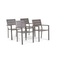 RATTATAN Set de 4 chaises d'extérieur, jardin, empilables avec accoudoirs, structure en acier peint et assise en polyéthylène à lames effet bois -_0