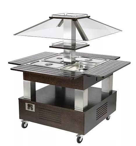 Roller Grill buffet îlot chauffant pour 4 bacs 4 GN 1/1, wengé, SBC 40 CW - marron Bois manufacturé SBC 40 CW_0