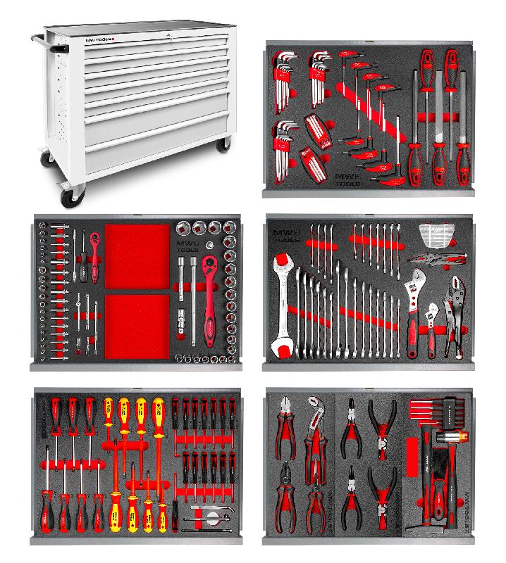 Servante d'atelier complète large, blanche XL 514 outils MW Tools MWE512G3W_0
