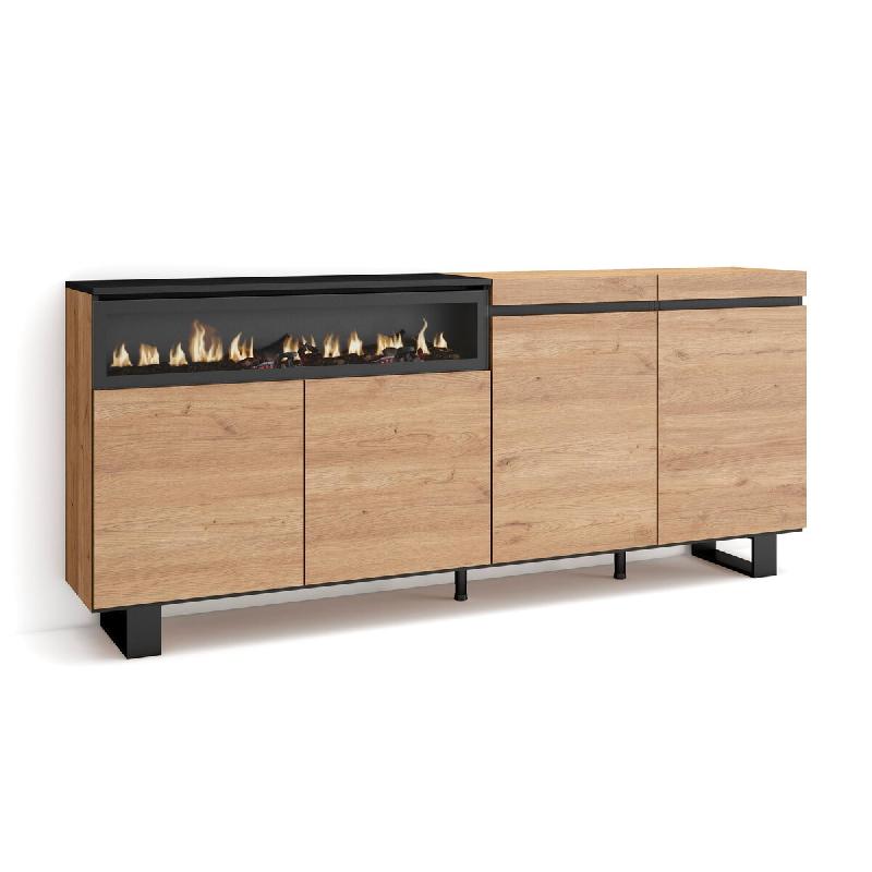 SKRAUT HOME Buffet salon et cuisine, 200x87x35cm, 4 Portes, Cheminée électrique, Design industriel, Chêne et noir - beige Bois manufacturé 63_4_0