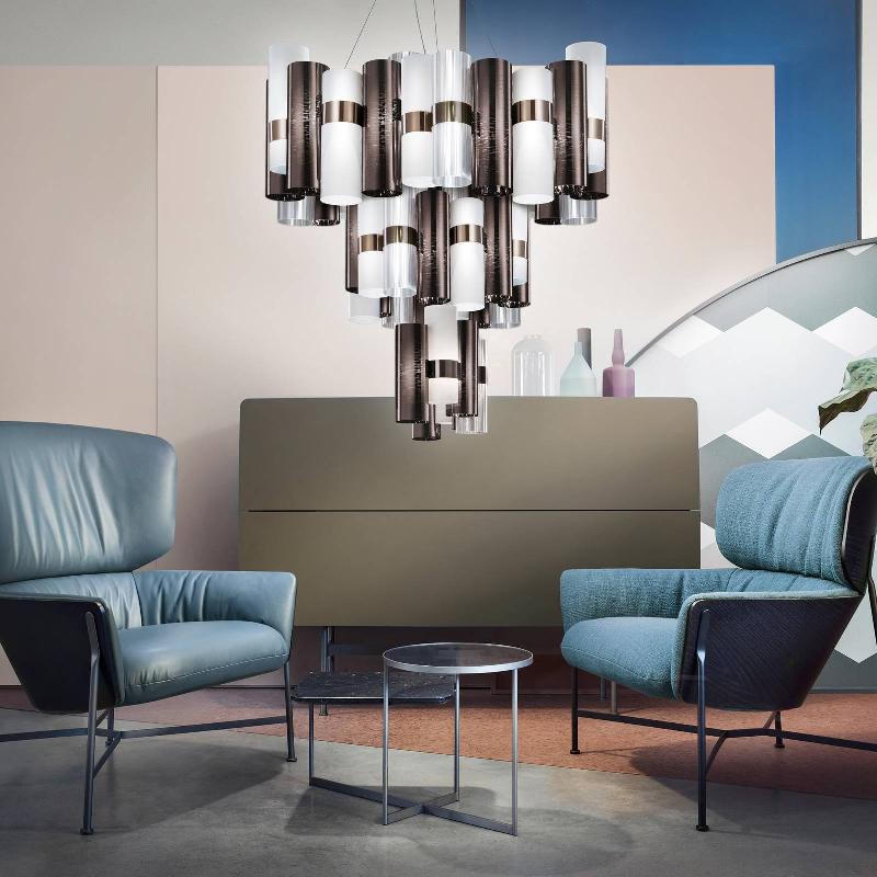 SLAMP LA LOLLO XL SUSPENSION LED Ø80CM ÉTAIN/BLANC