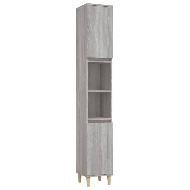 Armoire de salle de bain en bois d'ingénierie gris - 30 x 30 x 190 cm - 6 compartiments et 2 portes_0