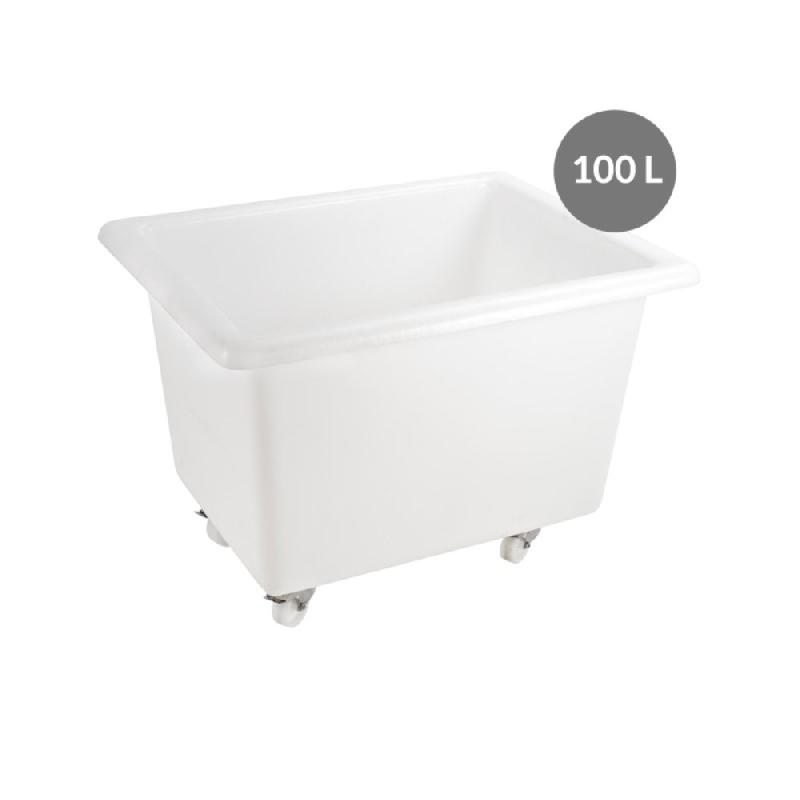 BAC BLANC VOLUME 100 L - 2 ROUES FIXES ET 2 PIVOTANTES INOX RÉF:G147031_0