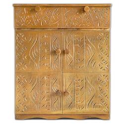 Buffet bois sculpté style ethnique 6 portes L70cm Anthiika Bronze patiné - bronze Bois massif anthiikabronze_0