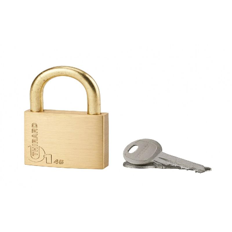 Cadenas à clé Type 1, laiton, extérieur, anse acier, 45mm, 2 clés - THIRARD - doré 3150260800463_0