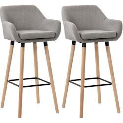 Décoshop26 - Lot de 2 tabourets de bar lounge design scandinave assise en tissu gris pieds en bois repose-pieds en métal 10_0004174 - gris 300025196_0