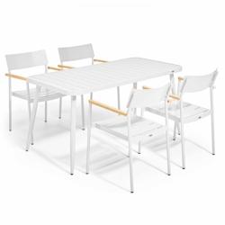 Oviala Business Ensemble table de terrasse avec 4 fauteuils en aluminium blanc - Oviala - blanc aluminium 108687_0