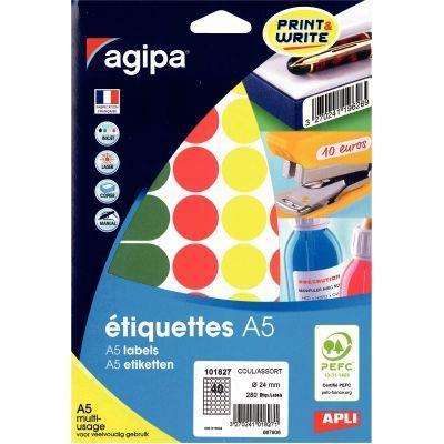 Etui de pastilles adhésives AGIPA - 280 pastilles diamètre 24mm assorti_0