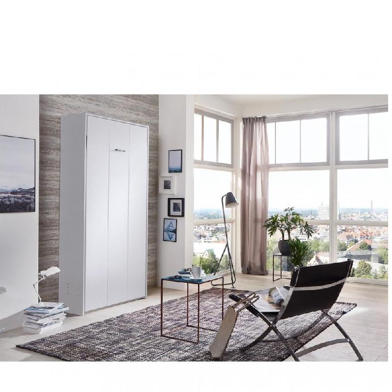 Lit escamotable VANIER blanc mat - couchage 90 x 200 cm avec sommier inclus et finition moderne_0