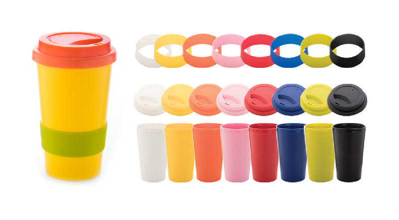 Mug thermos customisable - double parois en plastique - 400 ml avec couvercle bec verseur et grip en silicone_0