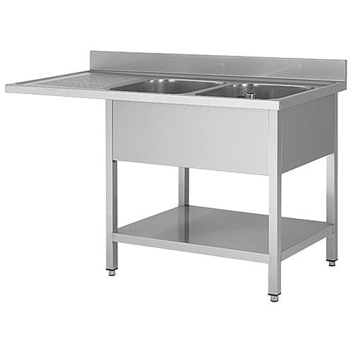 PLONGE INOX 2 BACS AVEC ENCASTREMENT LV + ÉGOUTTOIR GAUCHE 700X1600 MM