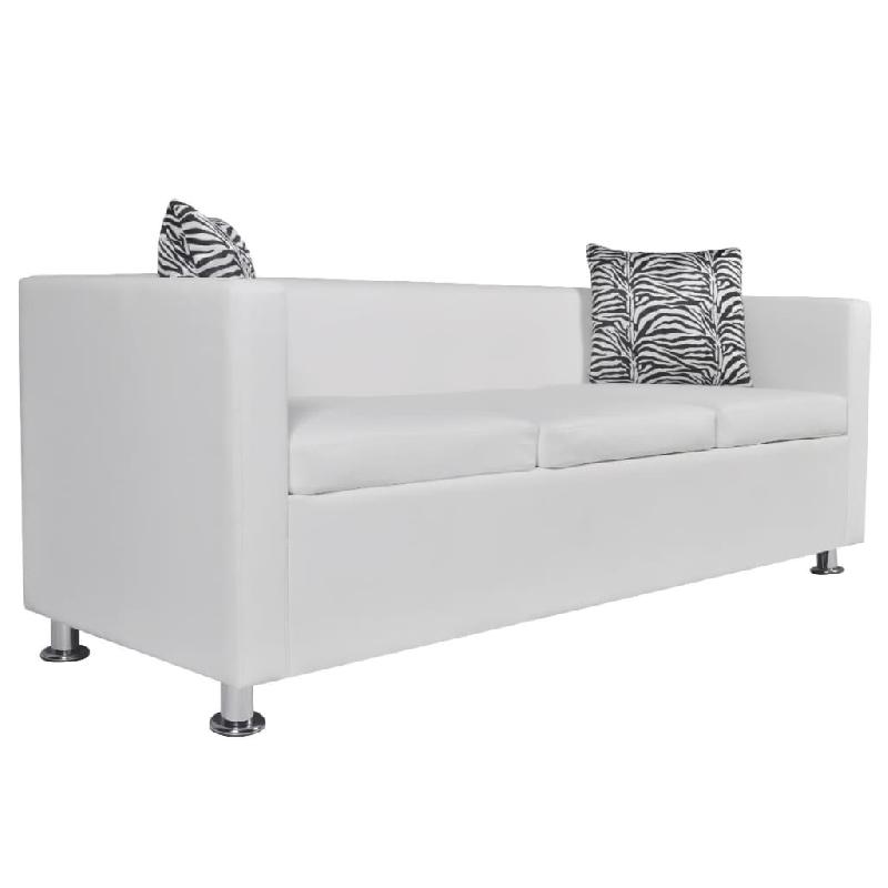 Canapé-lit 3 places en cuir synthétique blanc - Convertible, compact et confortable 02_0020696_0