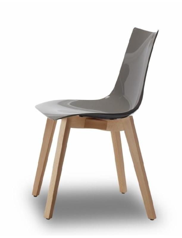 Chaise Tissia - coque en polycarbonate opaque blanc ou gris moyen - châssis hêtre naturel ou wengé_0