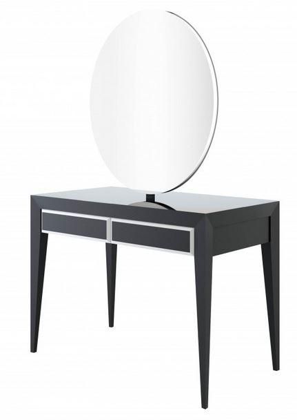 Coiffeuse Mademoiselle - miroir ellipse centrale - 2 ou 4 places - bois laqué noir ou blanc_0
