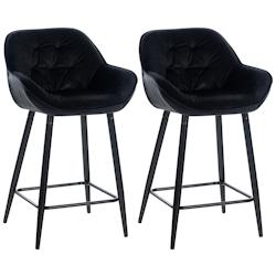 Décoshop26 - Lot de 2 tabourets de bar chaises hautes assise effet capitonnée en velours noir et métal noir 10_0004162 - noir 3000251960969_0