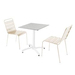 Oviala Business Ensemble table terrasse stratifié terrazzo et 2 chaises ivoire - blanc métal 110626_0