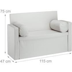 Helloshop26 - Banc dossier 2 places banquette coffre de rangement pliable assise pratique pliant 115 cm crème 13_0000374_2 - 3000248758982_0