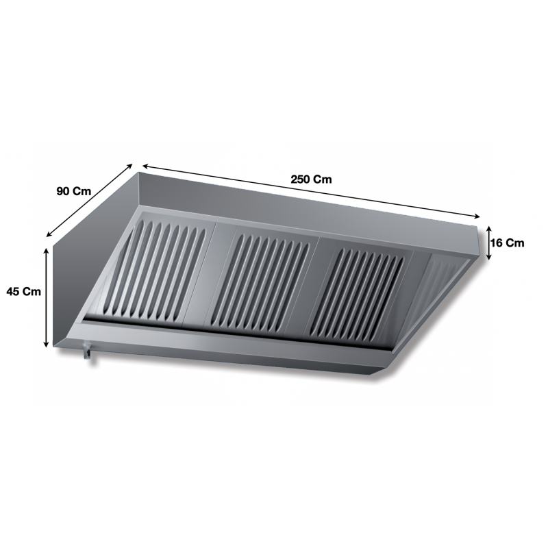 Hotte murale professionnelle inox statique - 2500x900x450mm - 4 filtres - VS 925_0
