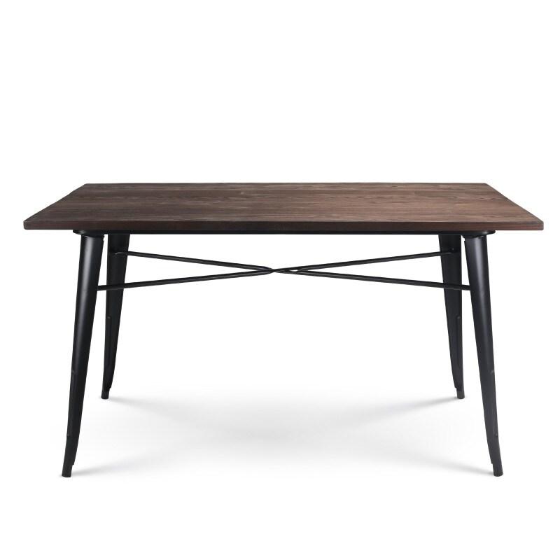 Kosmi Table rectangulaire 140×80 cm – Plateau en bois massif foncé et piètement métal noir mat – Style industriel - noir métal 3760301692591_0