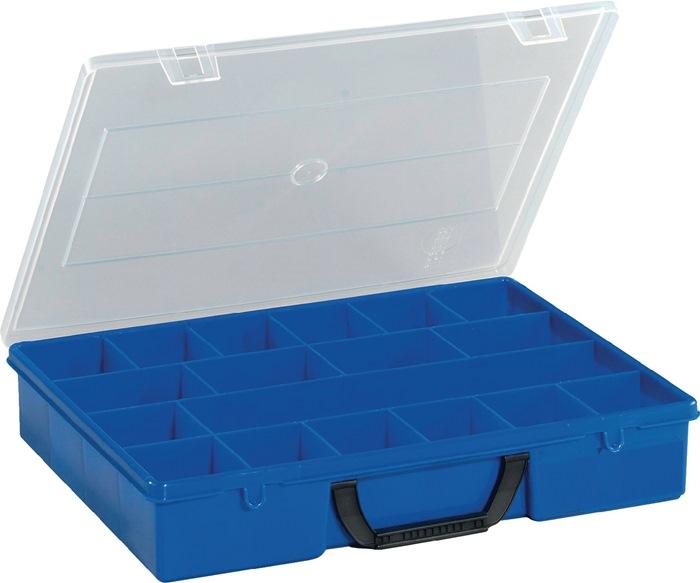 Mallette de rangement en plastique Lockweiler - L.365 x P.290 x H.65 mm - 18 compartiments - Couvercle transparent_0