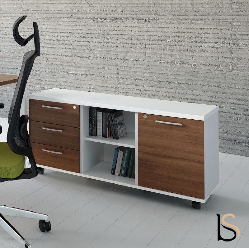 Meuble de service bicolore - MDD - Blanc pastel, Noyer_1